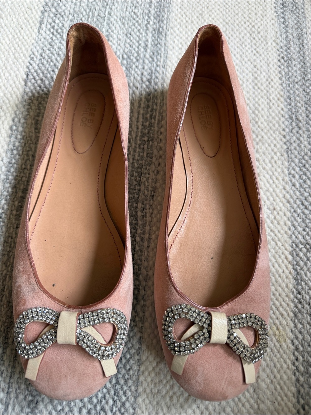 See By Chloe Crystal Bow Suede Ballet Flat